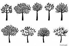 Black tree silhouette clipart, Trees with leaves clip art Product Image 1