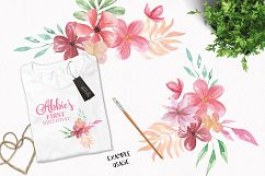 Bouquets Watercolor Floral Pink Flowers Blooming Leaves Product Image 3