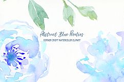 Abstract Blue Peony Clip Art, Watercolor blue peony clipart Product Image 3
