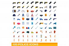 100 police icons set, cartoon style Product Image 1