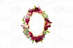 Boho bordo floral frames watercolor clip art pack, burgundy Product Image 9
