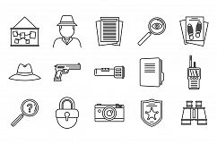 Police investigator icons set, outline style Product Image 1