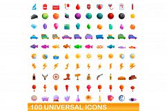 100 universal icons set, cartoon style Product Image 1