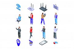 Wifi zone icons set, isometric style Product Image 1