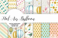 Hot Air Balloons Digital Paper Pack Printable Gold Glitter Bird Feathers Arrows Pink Blue Cream Baby Boy Girl 6x6 Product Image 1