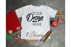 School Kids Shirt Mockup White Childrens T-Shirt Flat Lay Product Image 1