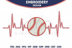 Baseball Heartbeats HUS VP3 EXP VIP PES Embroidery files, Baseball Embroidery design files Product Image 1