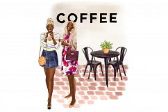 Fashion illustration clipart - Coffee Girls 4 - Dark Skin Product Image 4