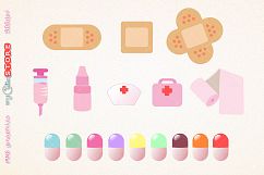 Collection of health aid kawaii clipart, pills and bandage aid medical png graphics set  for planner stickers, cards, scrapbooking. Product Image 2
