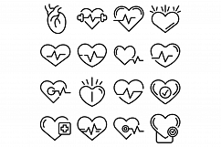 Healthy heart icons set, outline style Product Image 1