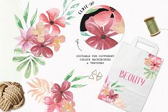 Bouquets Watercolor Floral Pink Flowers Blooming Leaves Product Image 2