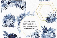 Dainty blue watercolor clipart. Navy blue wedding design. Product Image 4