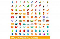 100 universal icons set, cartoon style Product Image 1