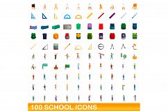 100 school icons set, cartoon style Product Image 1