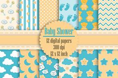 12 Teal and Yellow Baby Shower Digital Papers, Kid Papers Product Image 1