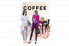 Fashion illustration clipart - Coffee Girls 4 - Light Skin Product Image 6