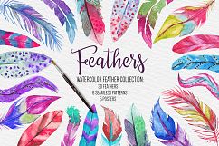 Watercolor Feathers Clipart, Pattern, Poster Collection Product Image 1