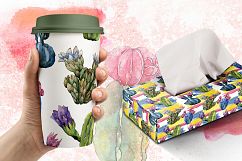 Cool Cacti tropical flower PNG watercolor set Product Image 4