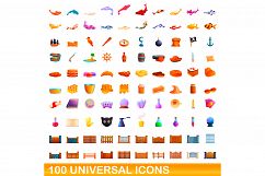 100 universal icons set, cartoon style Product Image 1