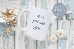 15oz Mug Mockup - blue wood summer shells Product Image 1