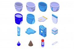 Diaper icons set, isometric style Product Image 1