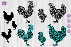 Chicken Family Svg, Floral Rooster svg, Chick svg, Hen svg Product Image 1