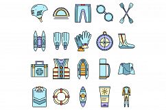 Rafting icon set line color vector Product Image 1