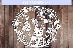 Winter SVG Cut File, Snowflake Papercut, Snowman Laser Cut Product Image 2