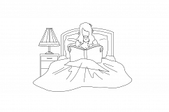 Woman Read Book In Bedroom Before Bedtime Vector Product Image 1