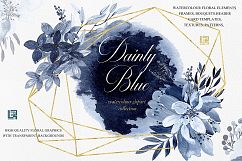 Dainty blue watercolor clipart. Navy blue wedding design. Product Image 1