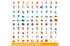 100 history icons set, cartoon style Product Image 1