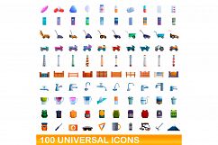 100 universal icons set, cartoon style Product Image 1