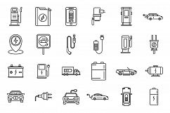 Service hybrid car icons set, outline style Product Image 1