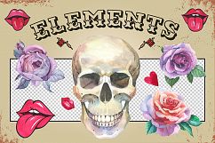 Tattoo PNG watercolor set skull Product Image 3