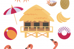 Summer. Amusing hippopotamuses and flamingo. Vector clip arts. Product Image 2