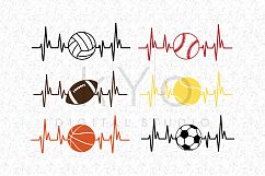 Baseball Football Soccer Basketball Volleyball Tennis Heart Beat SVG DXF PNG EPS files for Cricut and Silhouette  Product Image 1