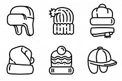 Winter headwear icons set, outline style Product Image 1