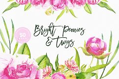 Watercolor Bright Peonies &amp; Twigs Product Image 1