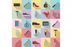 Shoe repair icons set, flat style Product Image 1