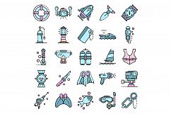 Snorkeling equipment icons set line color vector Product Image 1