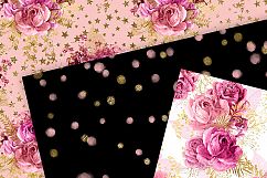 Pink and Gold Floral Digital Paper Product Image 3