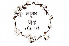 Watercolor Cotton Clip Art - Print Product Image 1