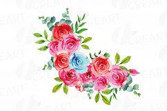 Boho pink and blue watercolor wedding bouquets, floral png Product Image 7