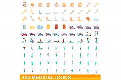 100 medical icons set, cartoon style Product Image 1