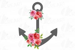 Floral anchor clip art collection, watercolor floral anchor, Nautical anchor Files Vector Illustrator, PNG, EPS, JPG files included Product Image 4