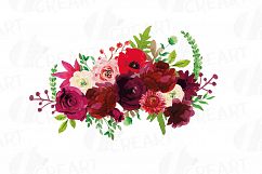 Boho Burgundy Red Watercolor clip art, floral bouquets png Product Image 9