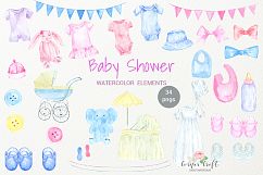 Watercolor Clipart Baby Shower, Baby Cloth, Pram, Crib, Christening Gown, Dress  Product Image 3