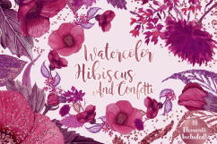 TROPICAL FLORAL Clipart Commercial Use Watercolor Hibiscus Hawaiian Flowers Wine Pink Burgundy &amp; Ultra Violet Metallic Wreaths Invitation Graphics Product Image 5