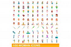 100 woman icons set, cartoon style Product Image 1