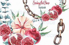 Burgundy floral Garnet watercolor clipart Product Image 5